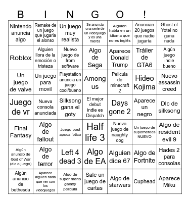 Bingo de los Game Awards Bingo Card
