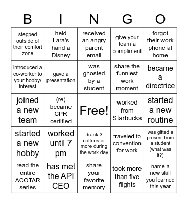 GOODBYE 2025 API X PARSON EDITION Bingo Card