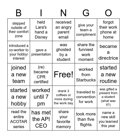 GOODBYE 2025 API X PARSON EDITION Bingo Card