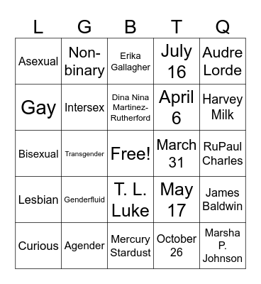 Pride Bingo Card