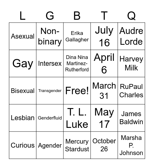 Pride Bingo Card