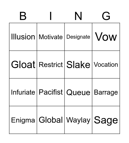3A Bingo Card
