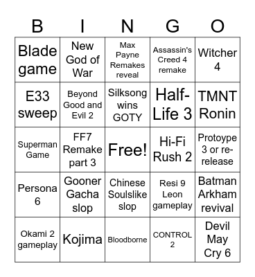 The Game Awards 2025 BINGO Card