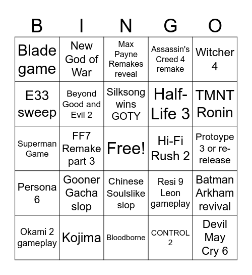 The Game Awards 2025 BINGO Card