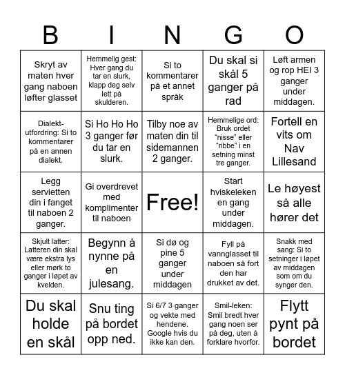 Julebord 2025 Bingo Card