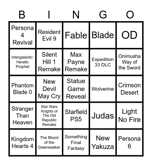 Game Awards 2025 Hype Bingo Card