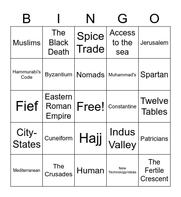 World History Semester Exam Bingo Card