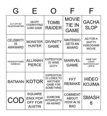 Austin Bingus Bingo Card