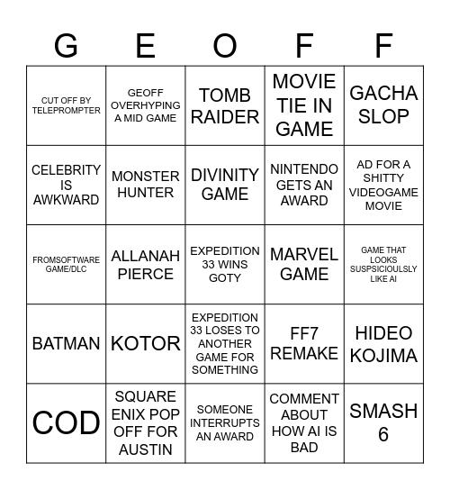 Austin Bingus Bingo Card