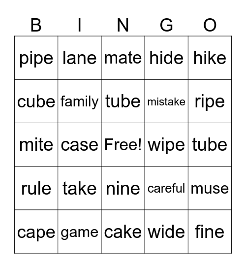VCe Bingo Card