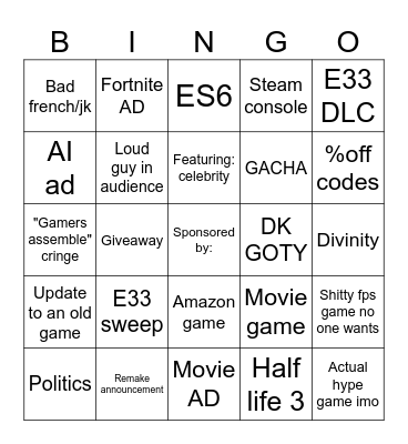 Game awards Bingo Card
