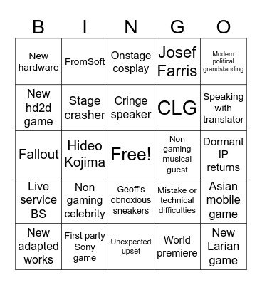 Game Awards 2025 Bingo Card
