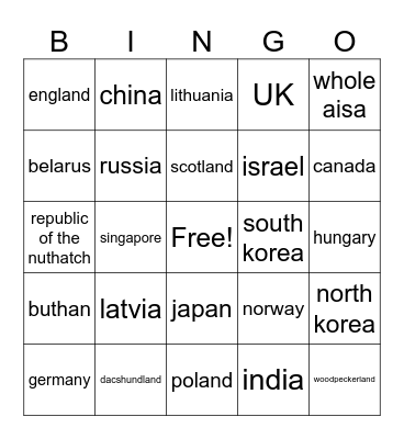 EU and aisa and fictonal country Bingo Card