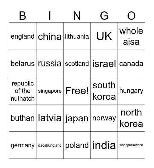 EU and aisa and fictonal country Bingo Card