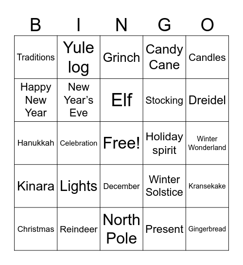 RS Holiday Bingo Card