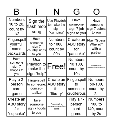 Bingo for Sign Finals Bingo Card