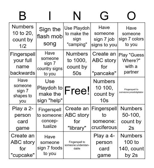 Bingo for Sign Finals Bingo Card