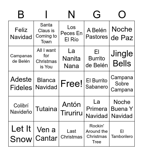 Villancicos de Navidad Bingo Card