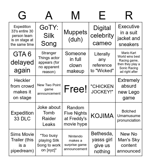 Game Awards! Bingo Card
