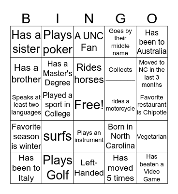Autograph Bingo Card