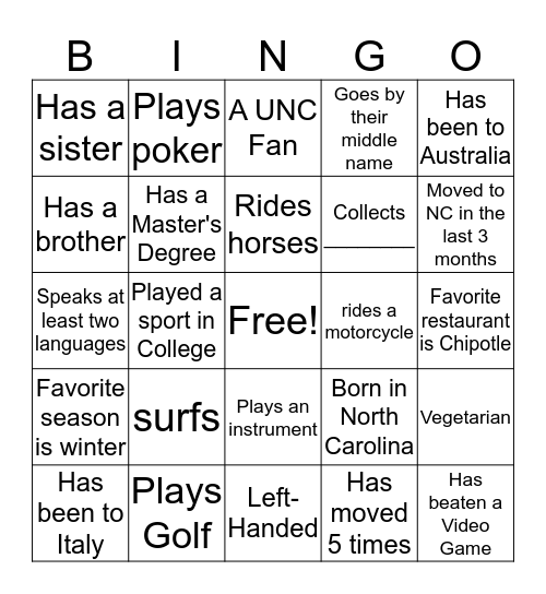 Autograph Bingo Card