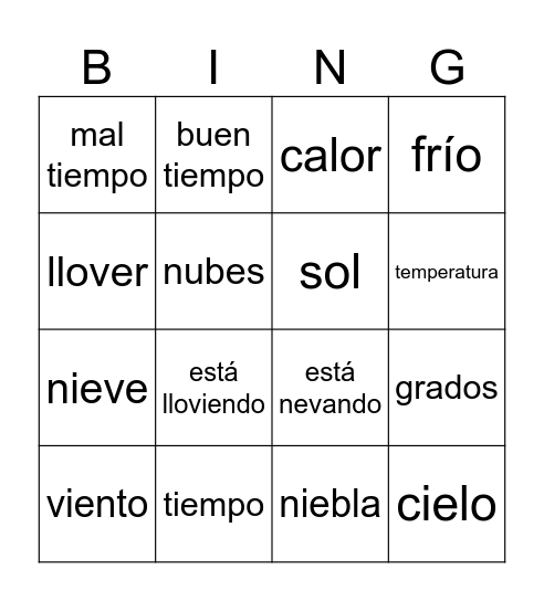 EL TIEMPO Bingo Card