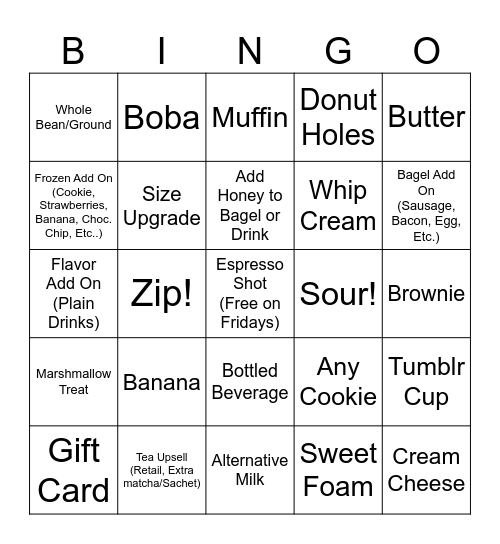 Biggby Bingo Card