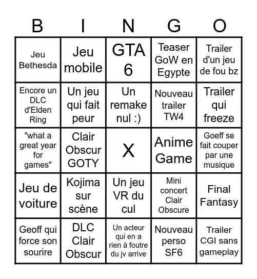 GAME AWARDS Bingo Card