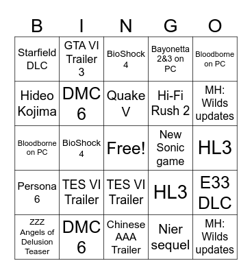 TGA 2025 Bingo Card