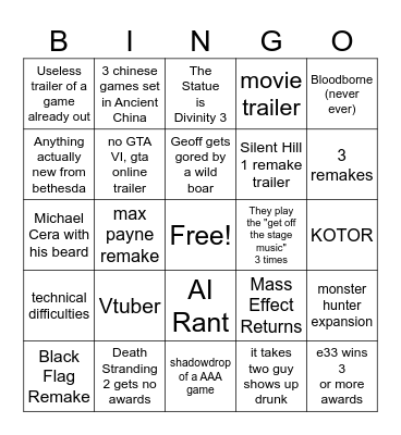 Half Life 3 Announcement Party Bingo Card