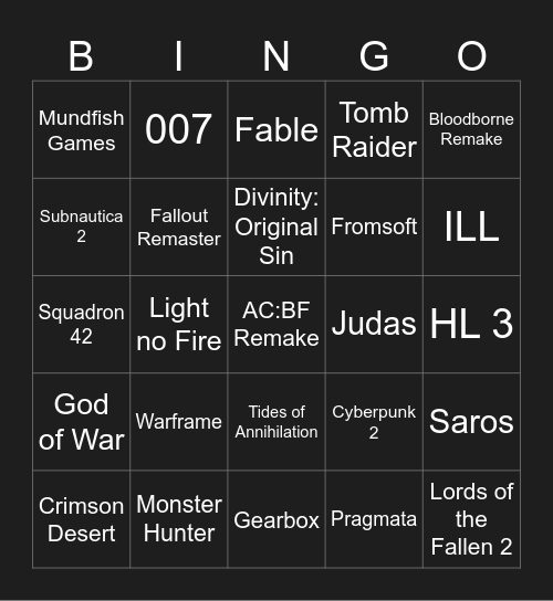 Game Awards Bingo - Andreas Bingo Card