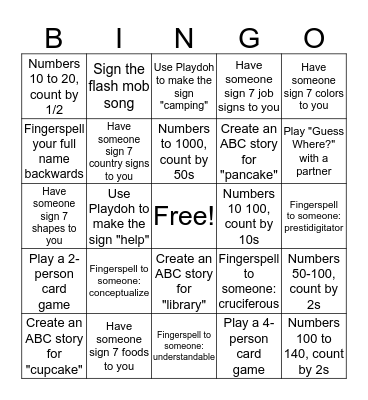 Bingo for Sign Finals Bingo Card