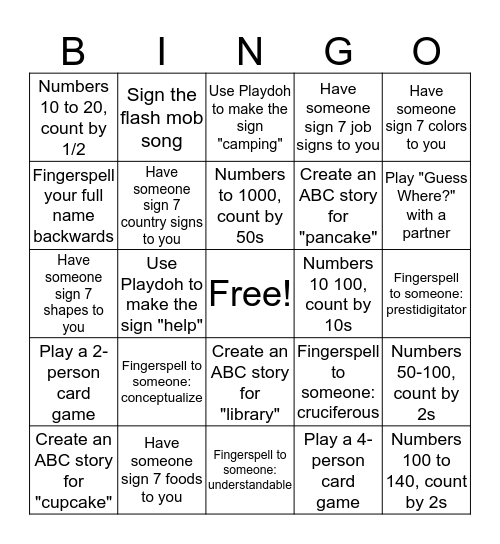 Bingo for Sign Finals Bingo Card