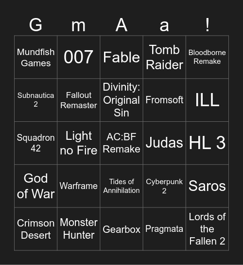 Game Awards Bingo - Andreas Bingo Card