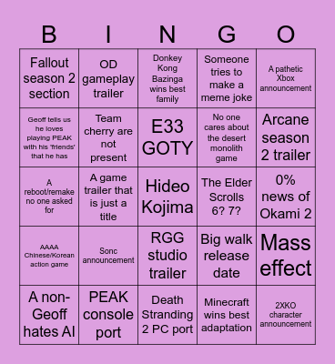 The binGAwards Bingo Card