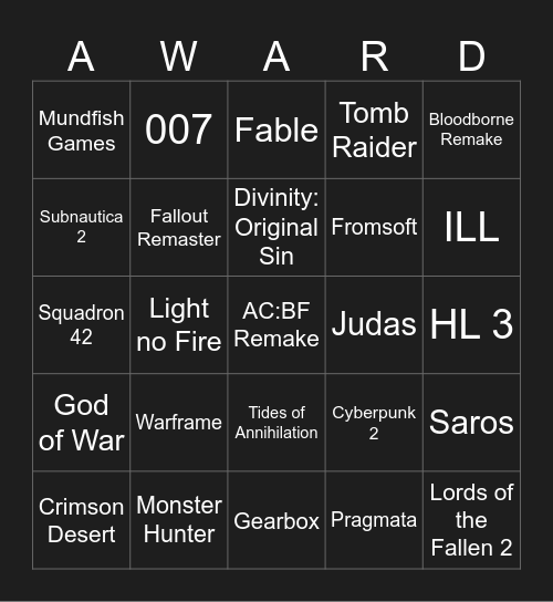 Game Awards Bingo - Andreas Bingo Card