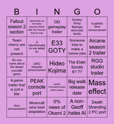 The binGAwards Bingo Card