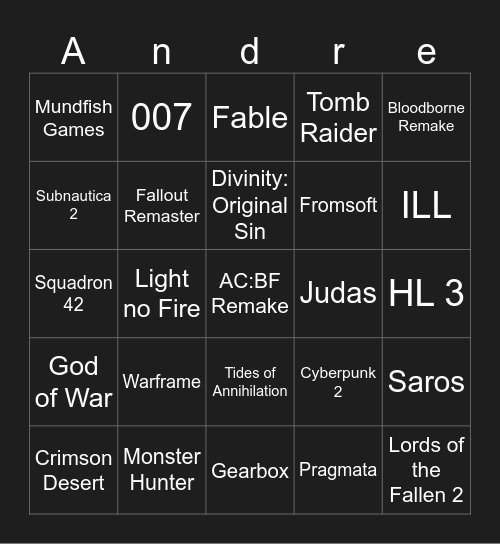 Game Awards Bingo - Andreas Bingo Card