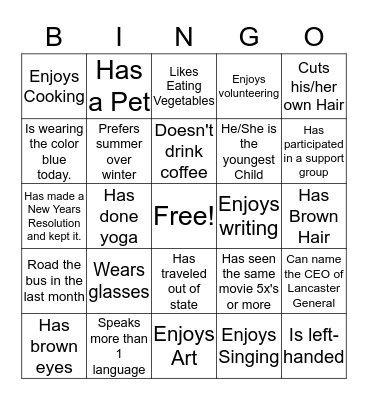 Get to Know You Bingo Card