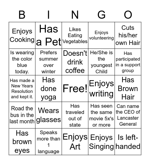 Get to Know You Bingo Card