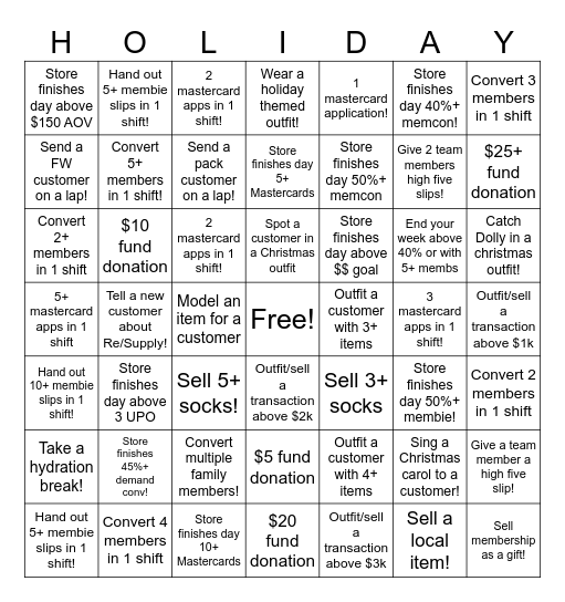 REI 117 Holiday Bingo Bonanza Bingo Card