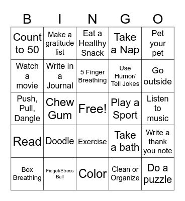 Coping Skills Bingo Card