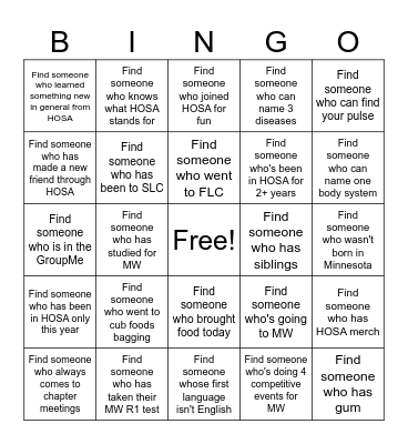 HOSA Bingo Card