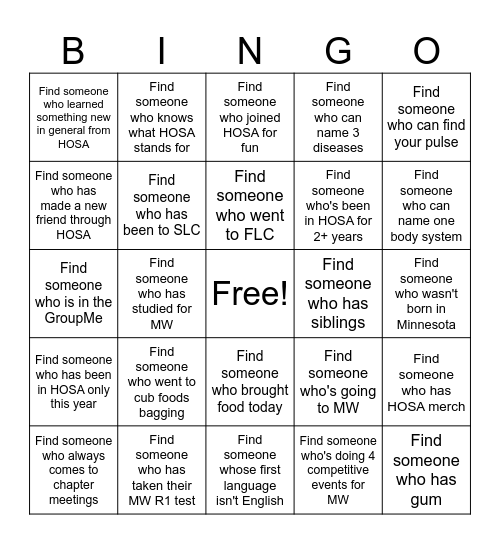 HOSA Bingo Card
