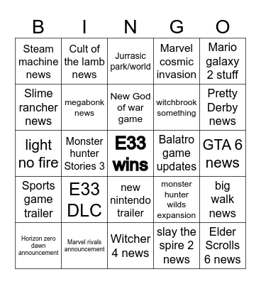 GOTY Bingo Card