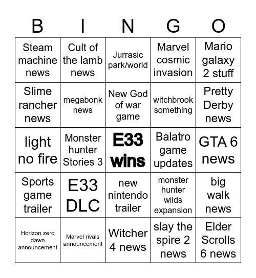 GOTY Bingo Card
