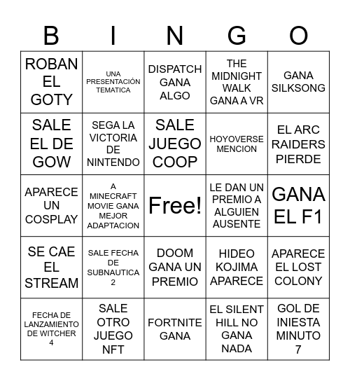 GOTY Bingo Card