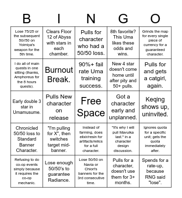 2026 Personal Gacha Bingo Card