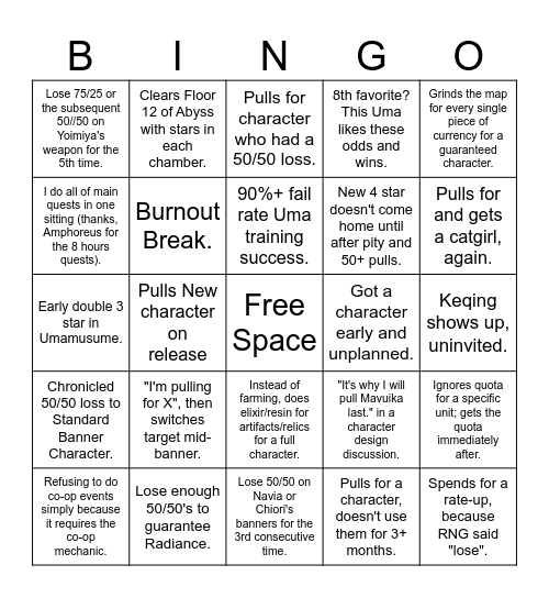 2026 Personal Gacha Bingo Card
