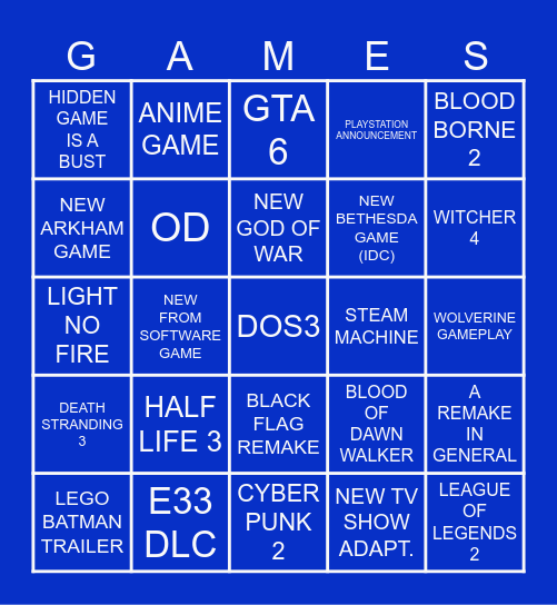 Game Awards 25' Bingo Card